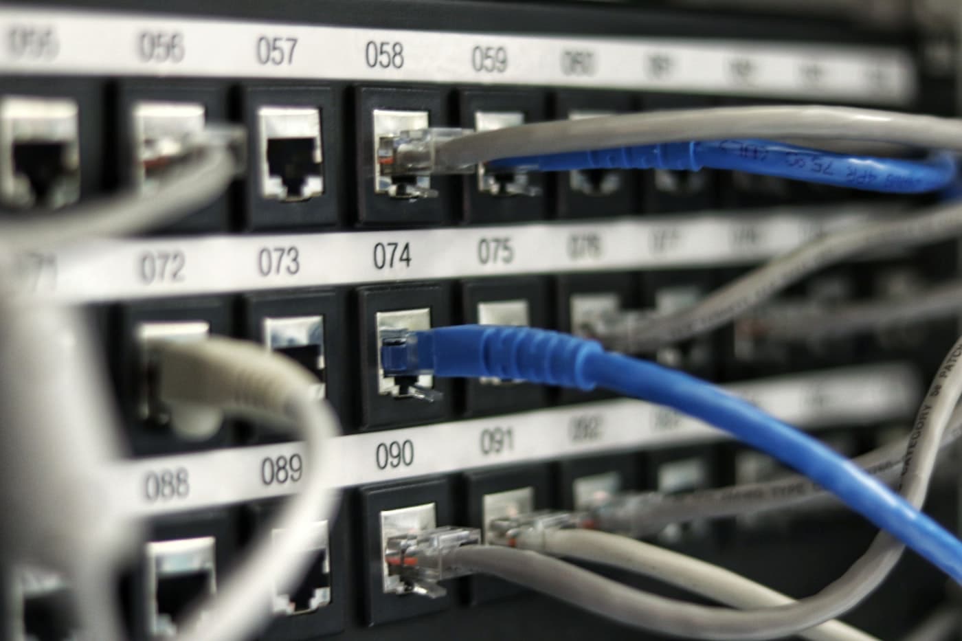 Network cabling and equipment in a dark server room